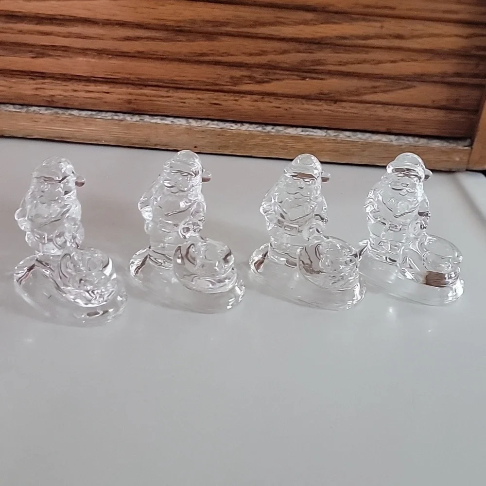William Sonoma Santa Mini Candle Holders Clear Glass Set of 4 New